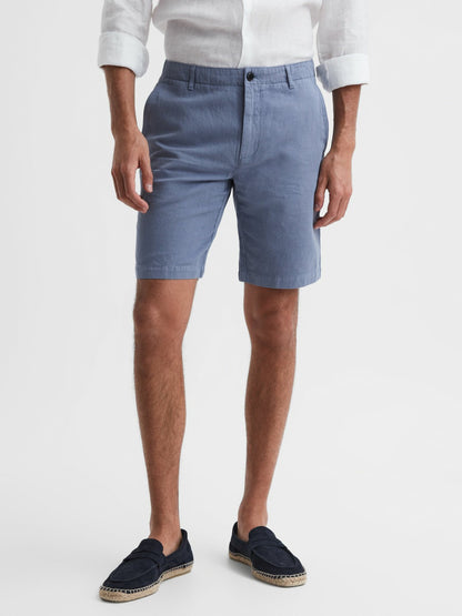 Cotton-Linen Blend Shorts in Airforce Blue | Reiss Men Signature