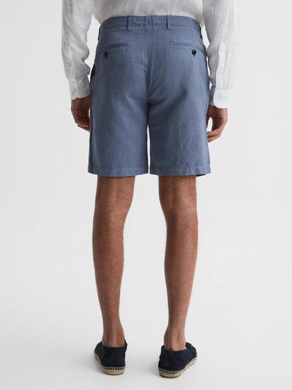 Cotton-Linen Blend Shorts in Airforce Blue | Reiss Men Signature