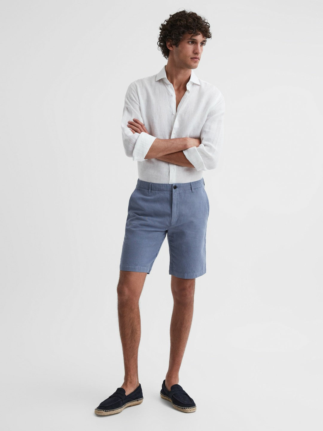 Cotton-Linen Blend Shorts in Airforce Blue | Reiss Men Signature