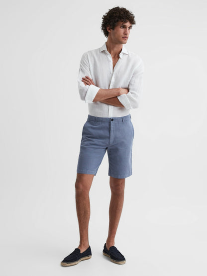 Cotton-Linen Blend Shorts in Airforce Blue | Reiss Men Signature