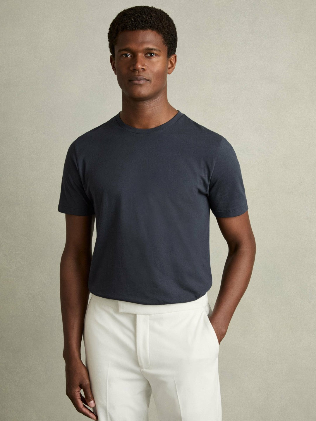 Cotton Crew Neck T-Shirt in Airforce Blue | Reiss Men Featured
