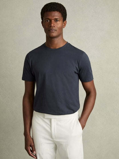 Cotton Crew Neck T-Shirt in Airforce Blue | Reiss Men Featured