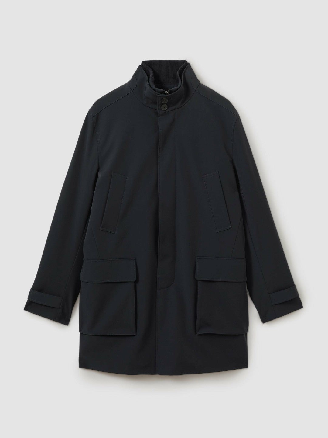 Hybrid Removable Funnel Neck Overcoat in Navy | Reiss Men Recommended