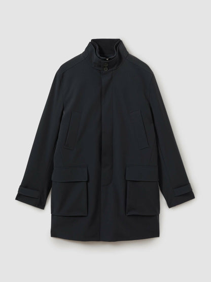 Hybrid Removable Funnel Neck Overcoat in Navy | Reiss Men Recommended