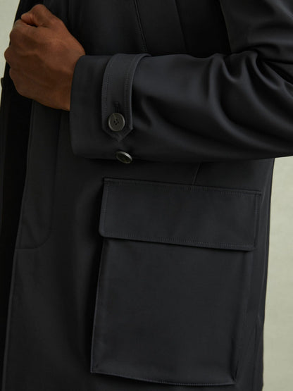 Hybrid Removable Funnel Neck Overcoat in Navy | Reiss Men Recommended