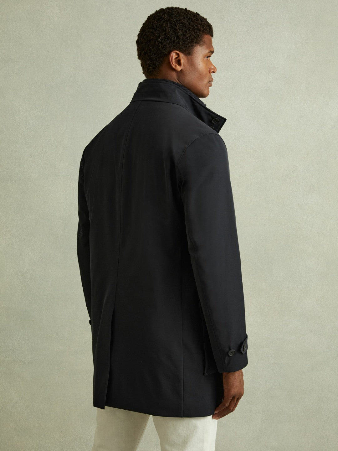 Hybrid Removable Funnel Neck Overcoat in Navy | Reiss Men Recommended