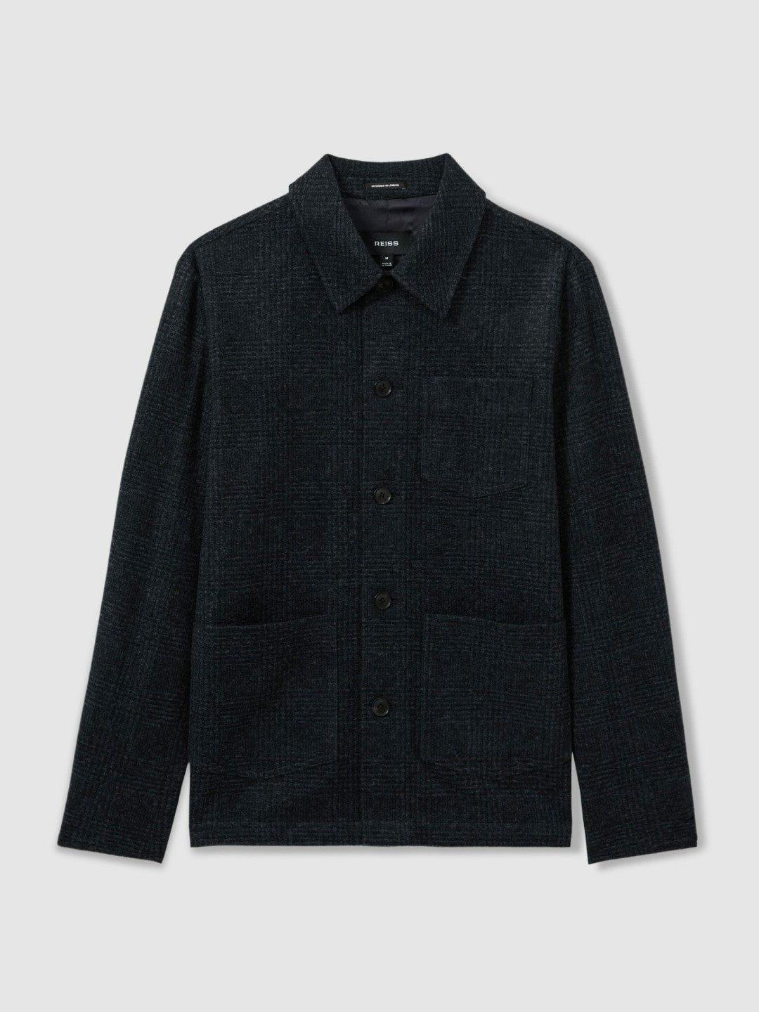 Checked Button Through Worker Jacket in Navy Melange | Reiss Men Best Seller