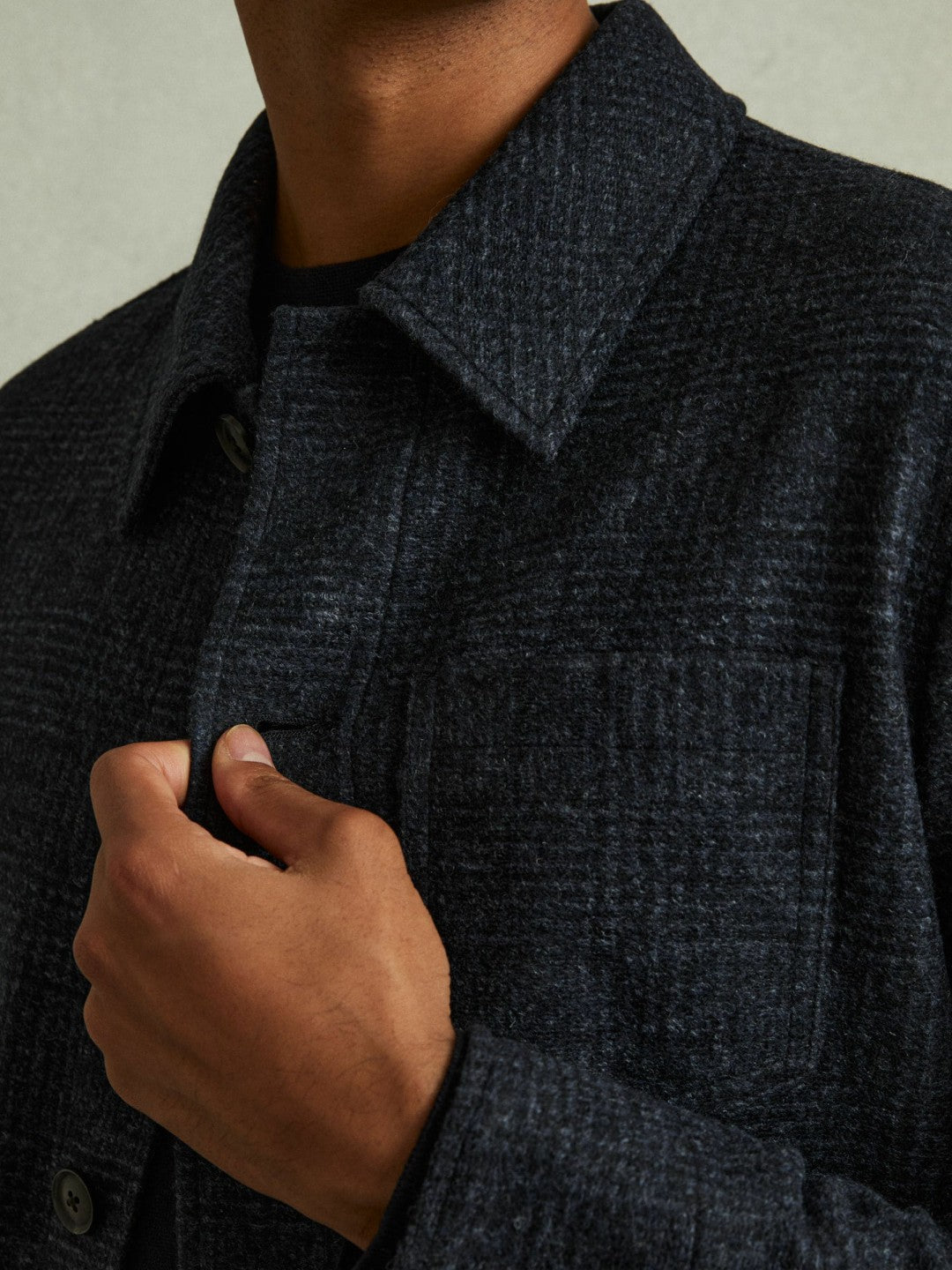 Checked Button Through Worker Jacket in Navy Melange | Reiss Men Best Seller