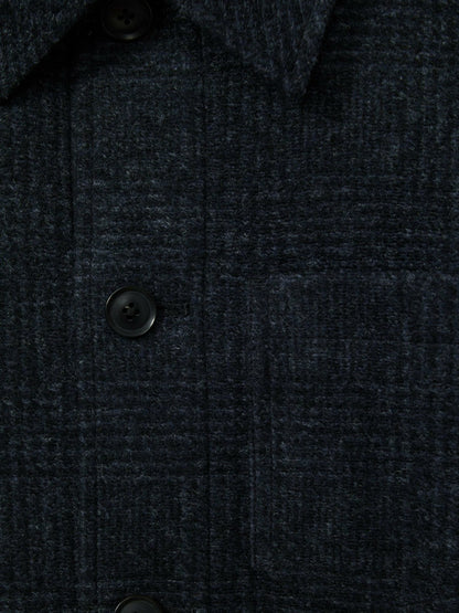 Checked Button Through Worker Jacket in Navy Melange | Reiss Men Best Seller