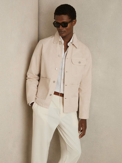 Cotton Worker Jacket in Stone | Reiss Men Recommended