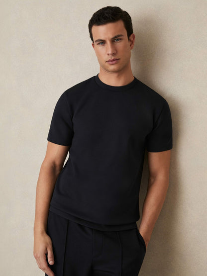 Interlock Jersey Crew Neck T-Shirt in Navy Blue | Reiss Men Recommended