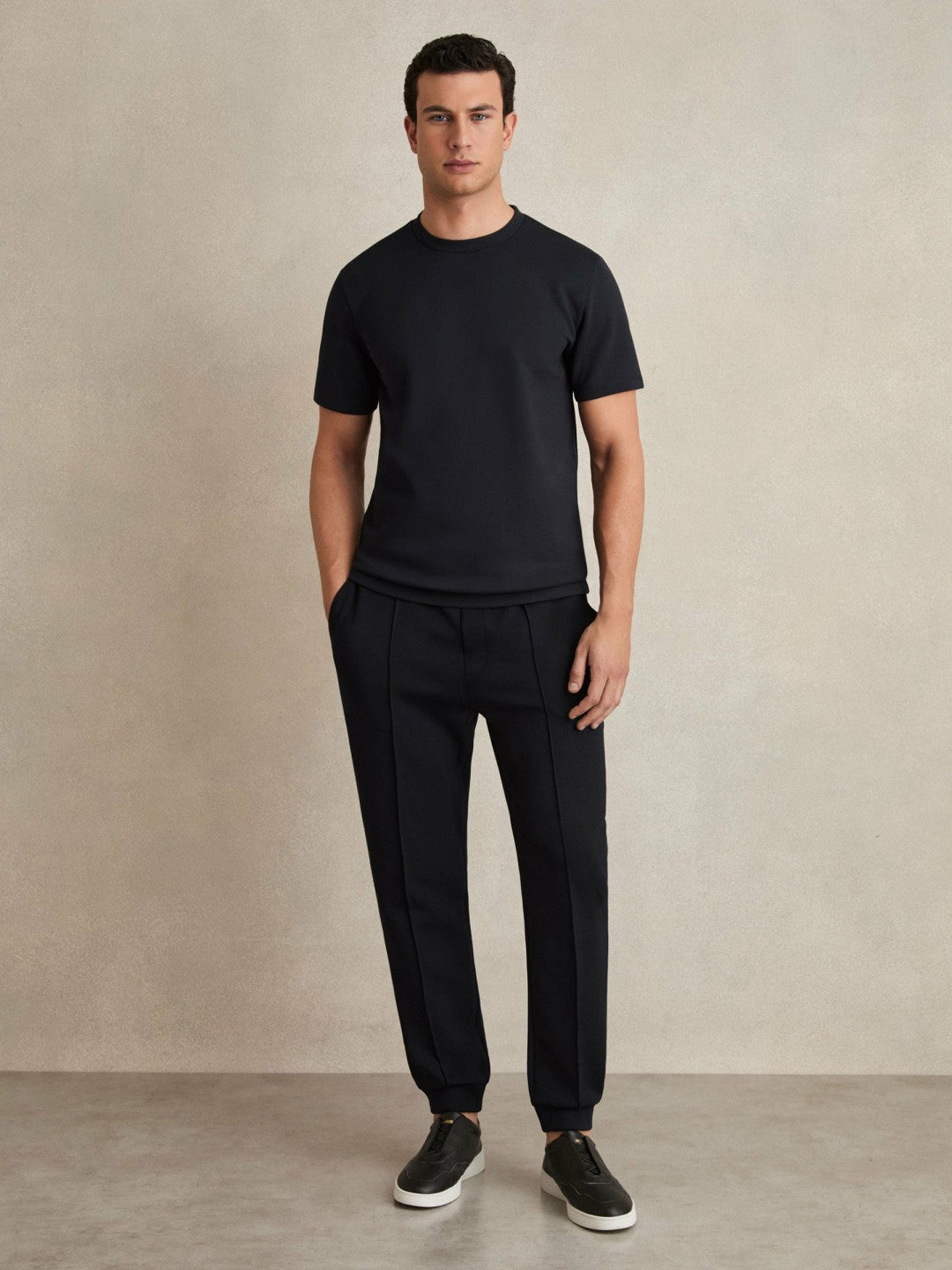 Interlock Jersey Crew Neck T-Shirt in Navy Blue | Reiss Men Recommended