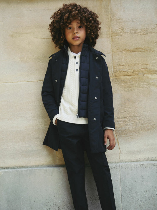 9-13 yrs Gabardine Coat with Removable Gilet in Navy | Reiss Children & Baby Trending