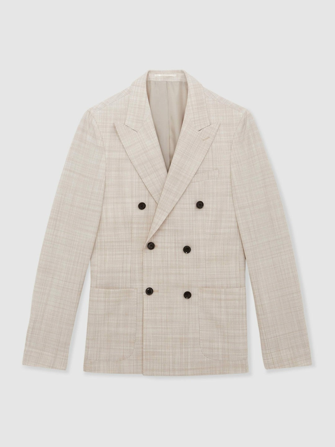 Double-Breasted Check Suit Blazer Regular-Fit in Stone | Reiss Men Trending