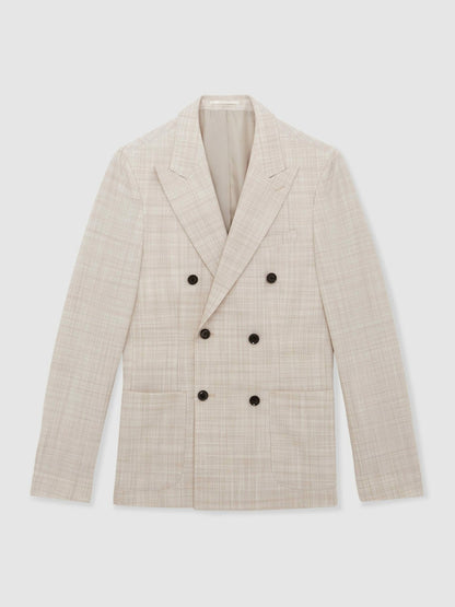 Double-Breasted Check Suit Blazer Regular-Fit in Stone | Reiss Men Trending