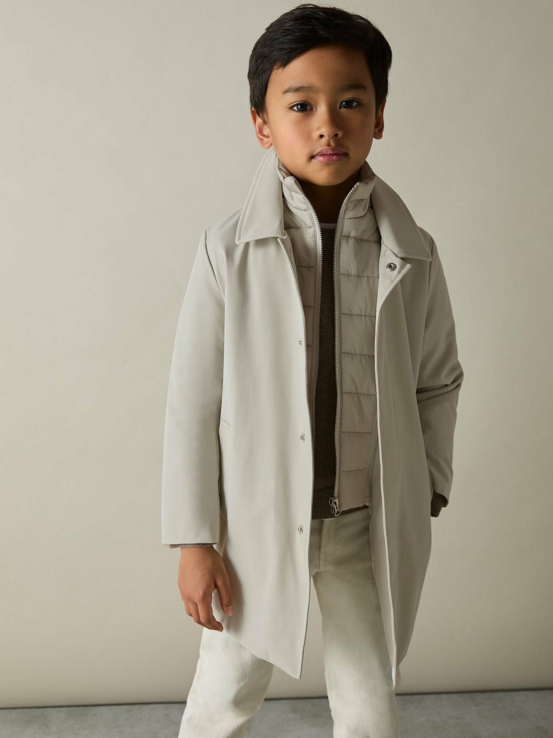 9-13 yrs Gabardine Coat with Removable Gilet in Stone | Reiss Children & Baby Best Seller