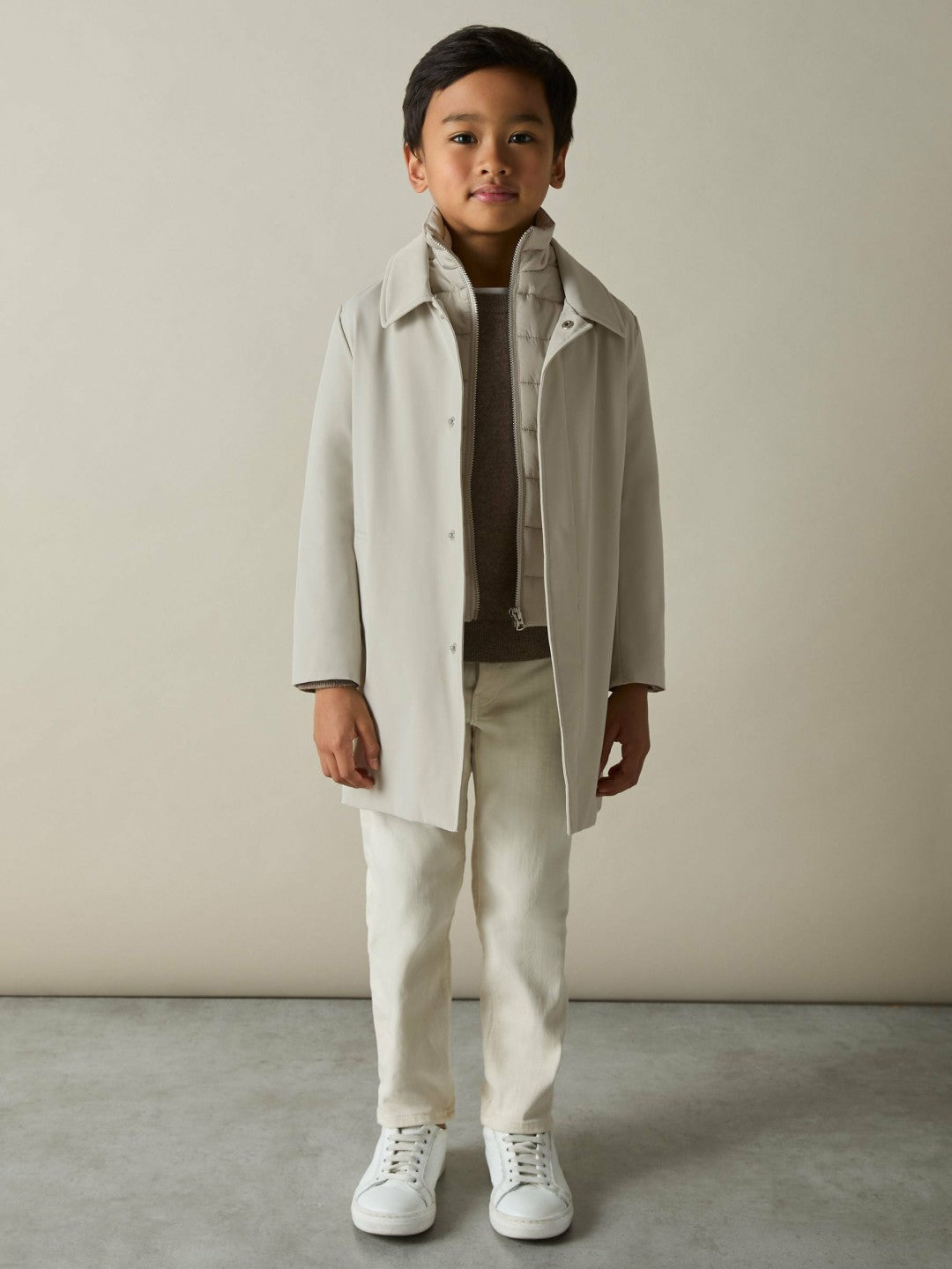 3-9 yrs Gabardine Coat with Removable Gilet in Stone | Reiss Children & Baby Best Seller