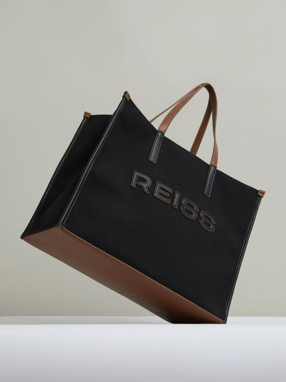 Canvas Logo Tote Bag in Black | Reiss Women Popular
