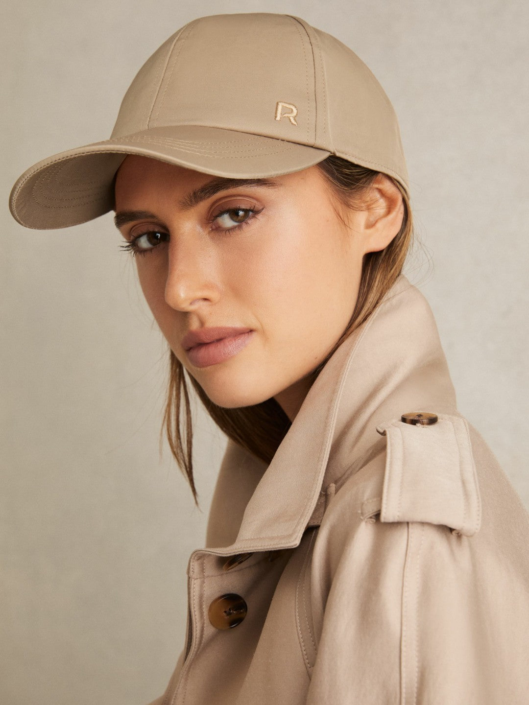 Logo-Embroidered Baseball Cap in Taupe | Reiss Women Popular