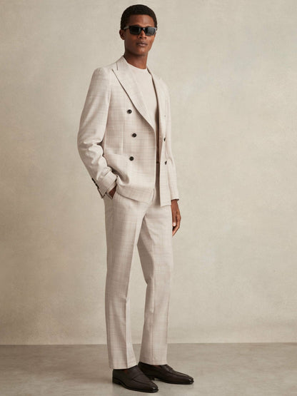 Check Regular-Fit Suit Trousers in Stone | Reiss Men Featured