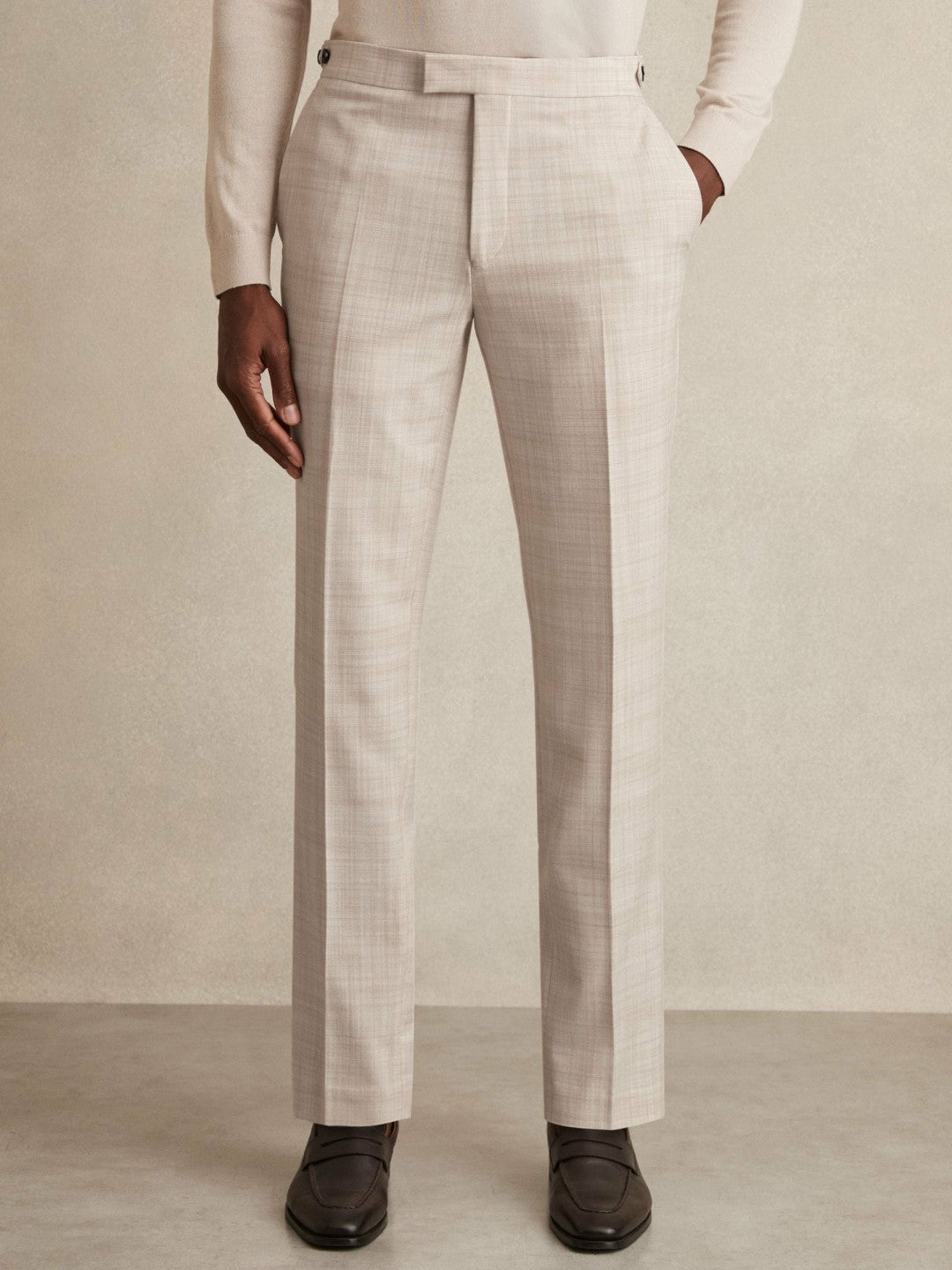 Check Regular-Fit Suit Trousers in Stone | Reiss Men Featured