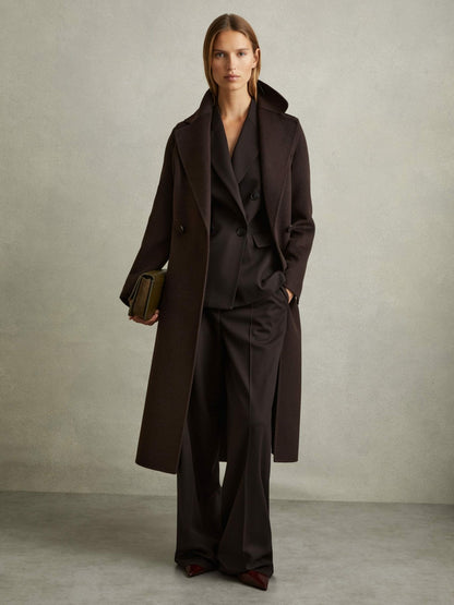 Petite Wool Blend Double Breasted Blindseam Coat in Chocolate | Reiss Women New