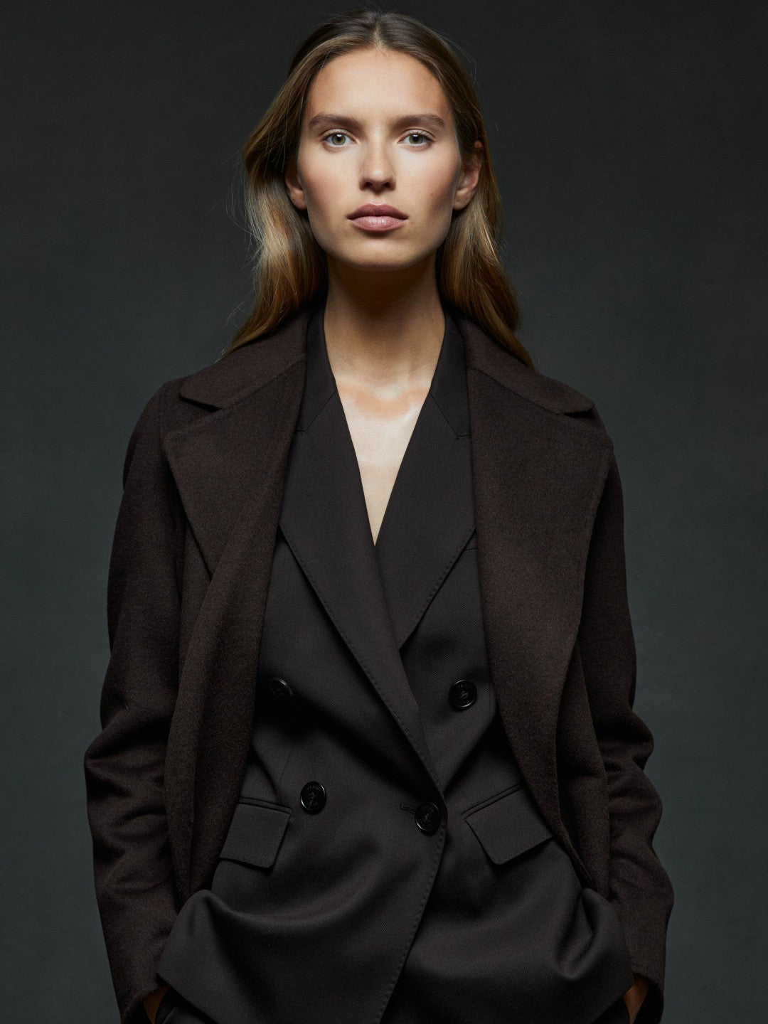 Petite Wool Blend Double Breasted Blindseam Coat in Chocolate | Reiss Women New