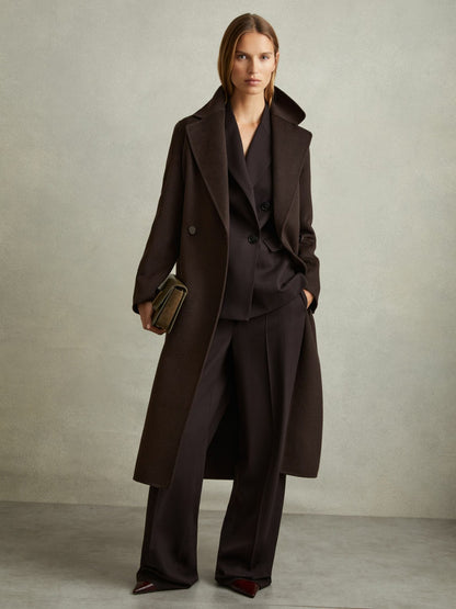 Petite Wool Blend Double Breasted Blindseam Coat in Chocolate | Reiss Women New