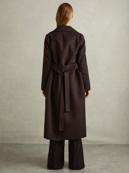 Petite Wool Blend Double Breasted Blindseam Coat in Chocolate | Reiss Women New