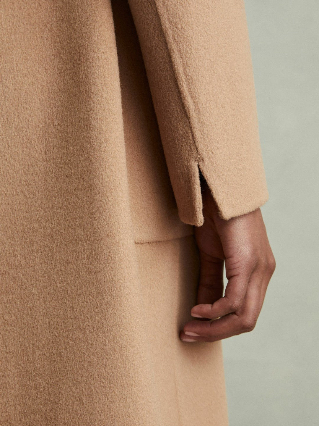 Petite Wool Blend Double Breasted Blindseam Coat in Light Camel | Reiss Women Exclusive