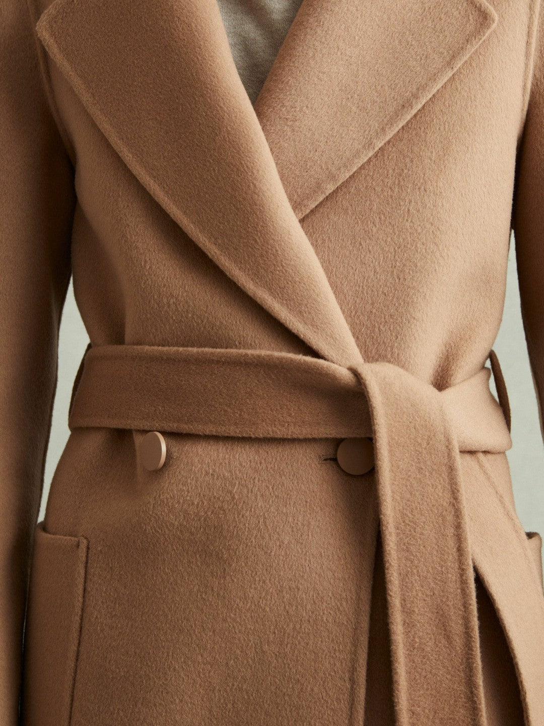 Wool Blend Double Breasted Blindseam Coat in Light Camel | Reiss Women Signature