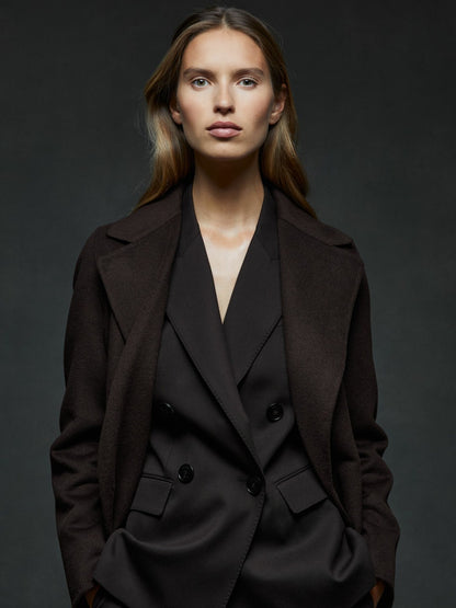 Wool Blend Double Breasted Blindseam Coat in Chocolate | Reiss Women Exclusive