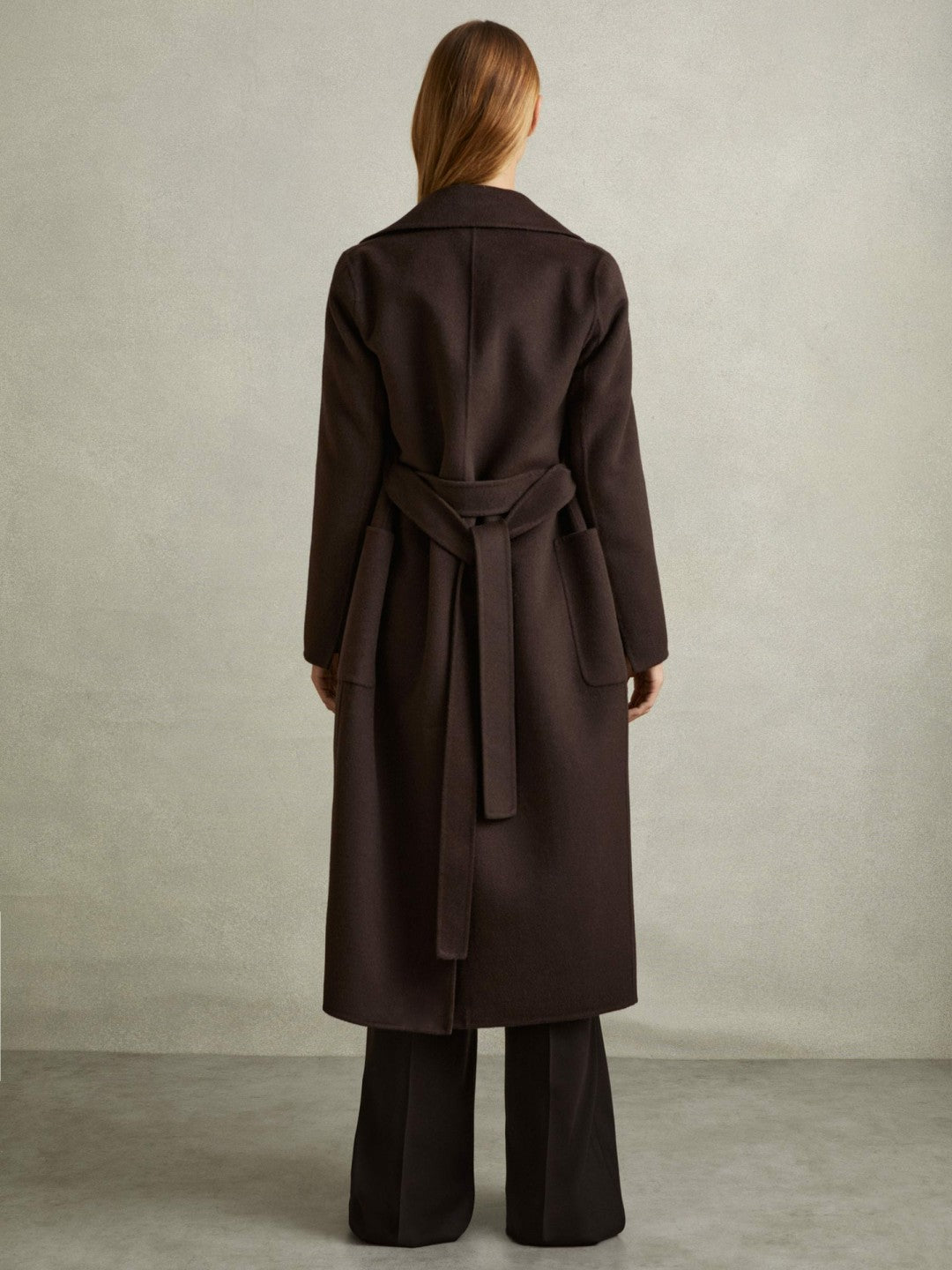 Wool Blend Double Breasted Blindseam Coat in Chocolate | Reiss Women Exclusive