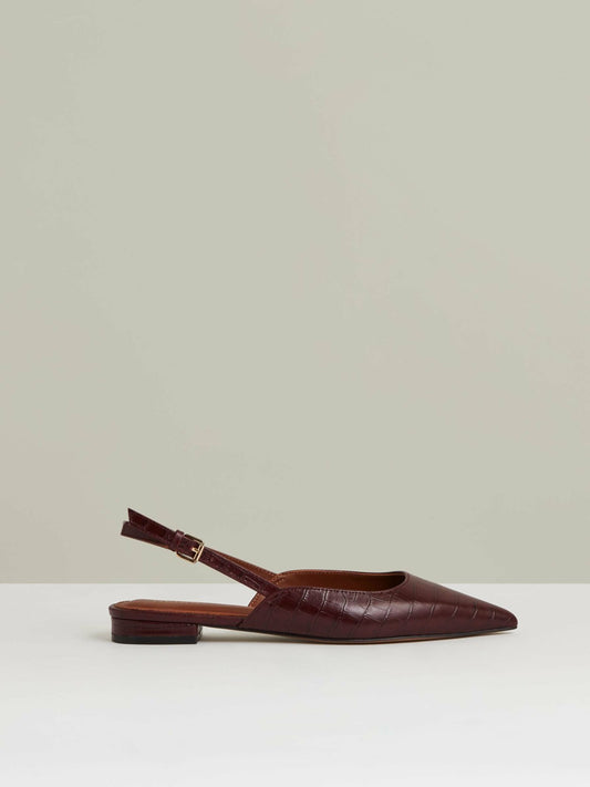 Leather Slingback Ballerina Pumps in Oxblood | Reiss Women Signature