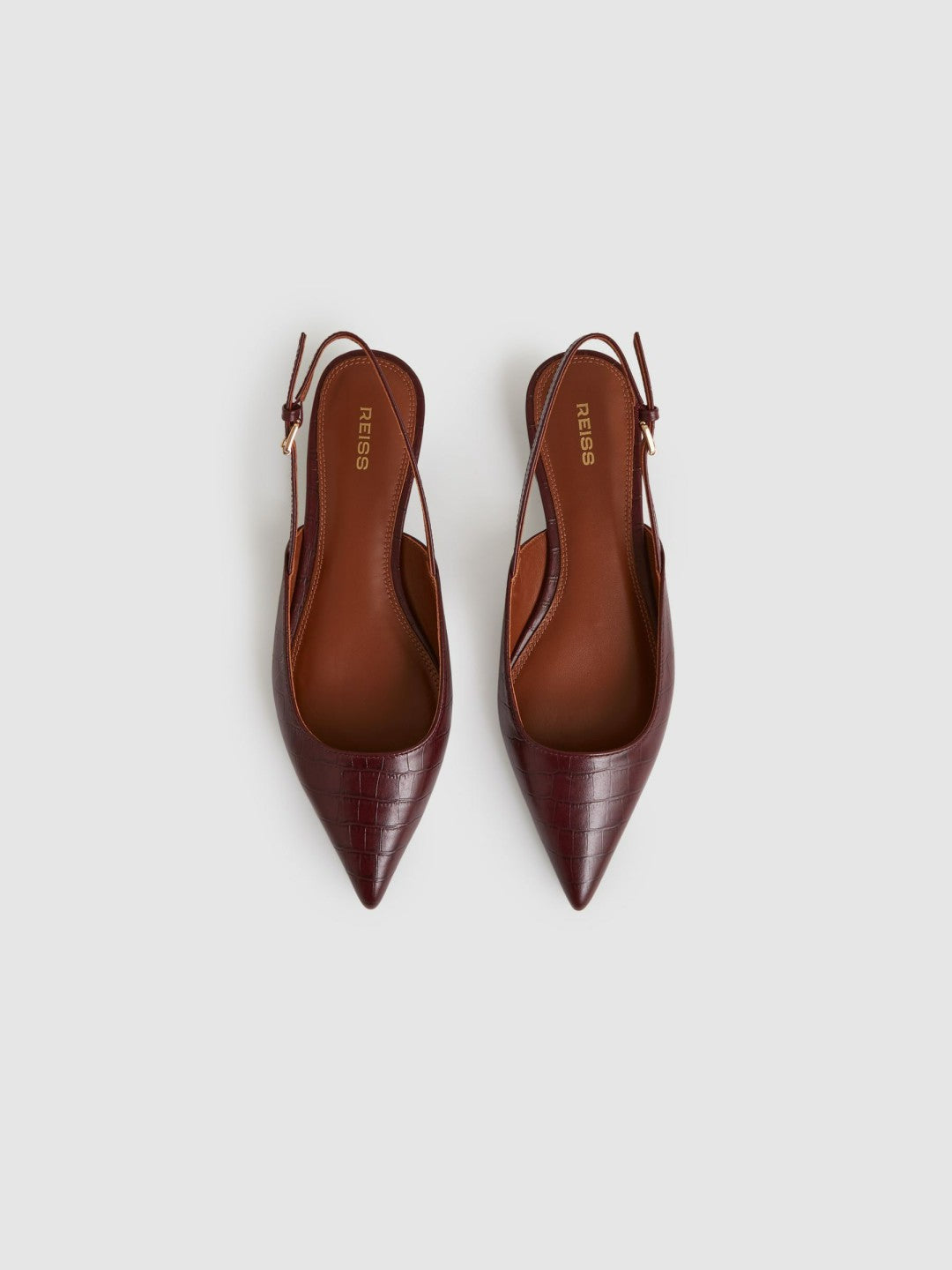 Leather Slingback Ballerina Pumps in Oxblood | Reiss Women Signature