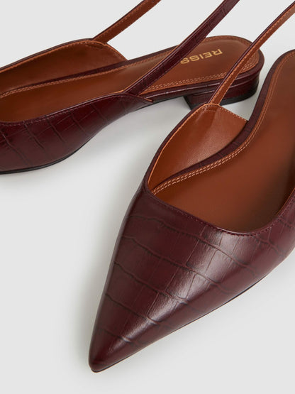 Leather Slingback Ballerina Pumps in Oxblood | Reiss Women Signature