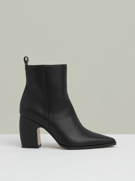 Leather Blocked Heel Ankle Boots in Black | Reiss Women Best Seller