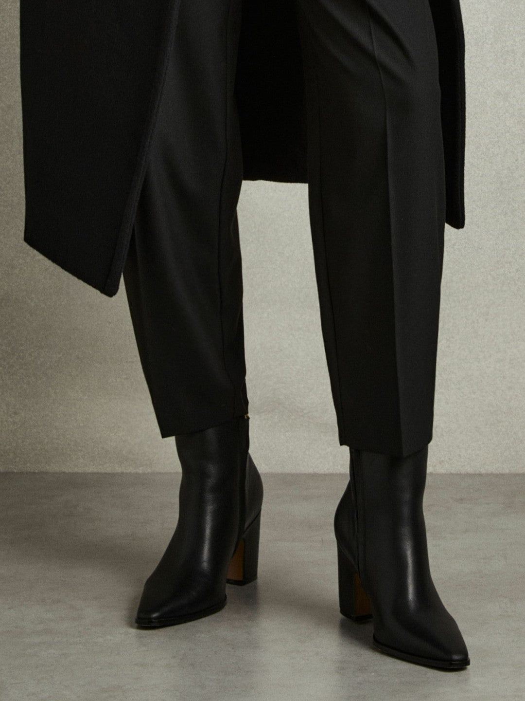 Leather Blocked Heel Ankle Boots in Black | Reiss Women Best Seller