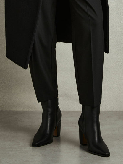 Leather Blocked Heel Ankle Boots in Black | Reiss Women Best Seller