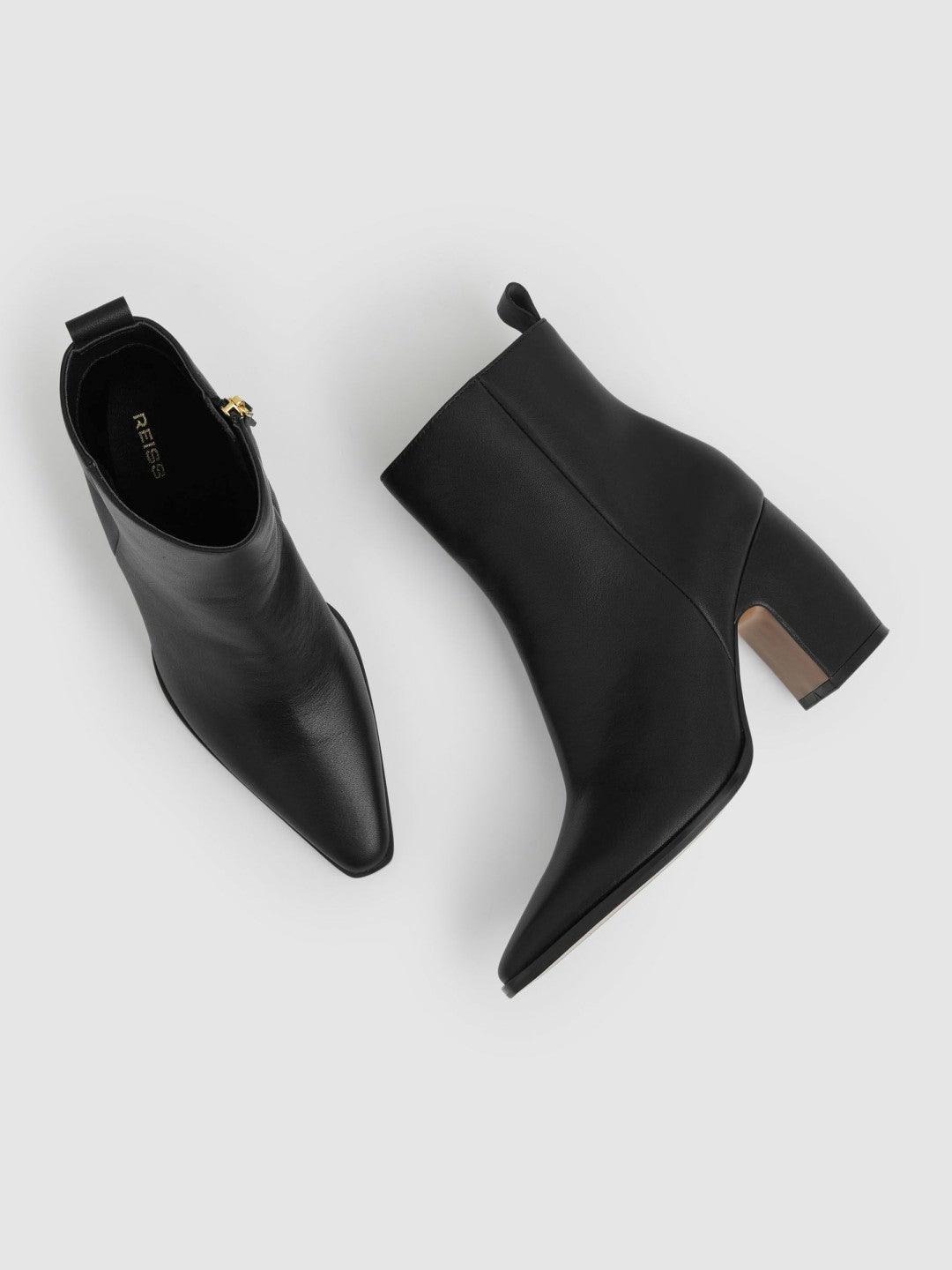Leather Blocked Heel Ankle Boots in Black | Reiss Women Best Seller