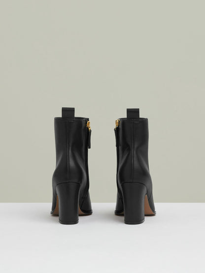 Leather Blocked Heel Ankle Boots in Black | Reiss Women Best Seller