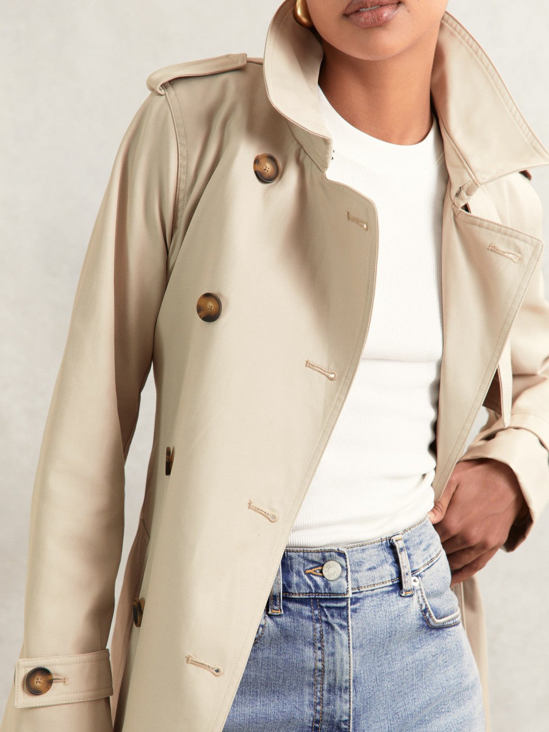 Hooded Insert Trench Coat in Stone | Reiss Women Popular