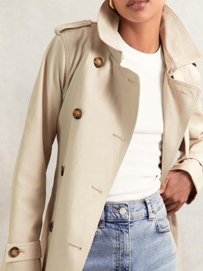 Hooded Insert Trench Coat in Stone | Reiss Women Popular