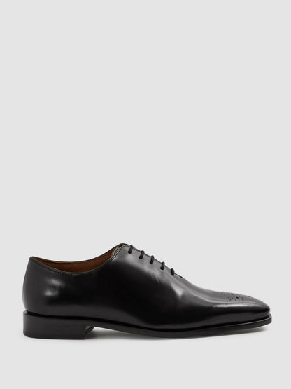 Leather Brogue Detail Lace-Up Shoes in Black | Reiss Men Recommended