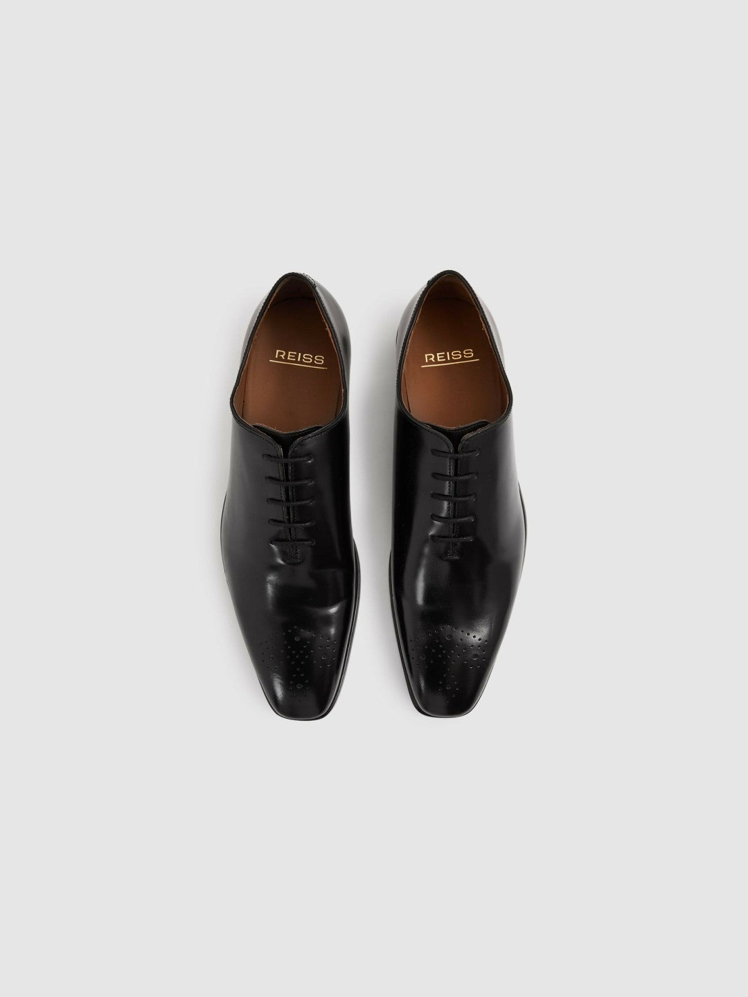 Leather Brogue Detail Lace-Up Shoes in Black | Reiss Men Recommended