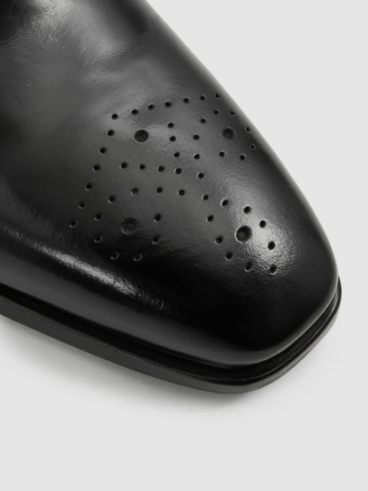 Leather Brogue Detail Lace-Up Shoes in Black | Reiss Men Recommended