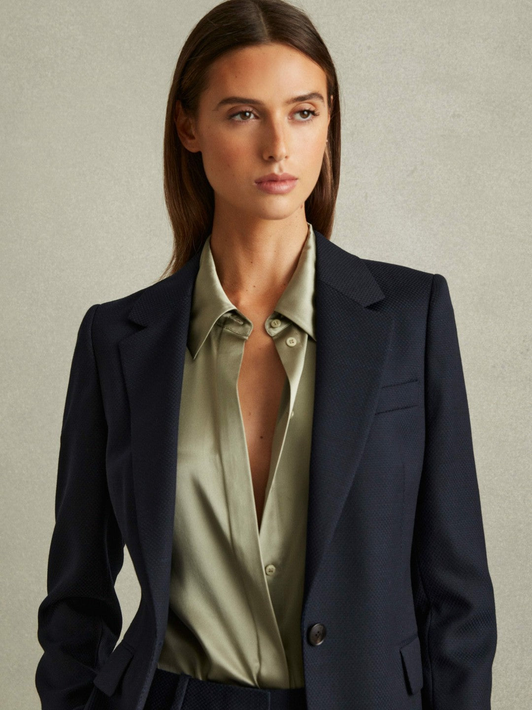 Textured Single Breasted Suit Blazer in Navy | Reiss Women Popular