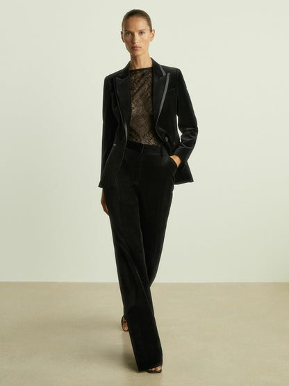Velvet Flared Suit Trousers in Black | Reiss Women Recommended