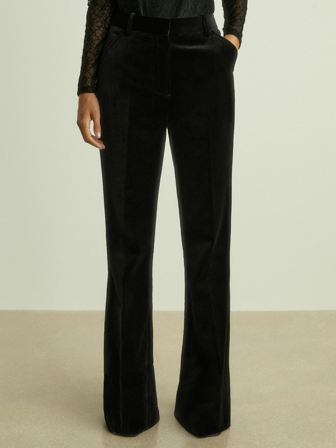 Velvet Flared Suit Trousers in Black | Reiss Women Recommended