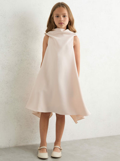 3-9 yrs High-Neck Drape Back Dress in Pink | Reiss Children & Baby Recommended
